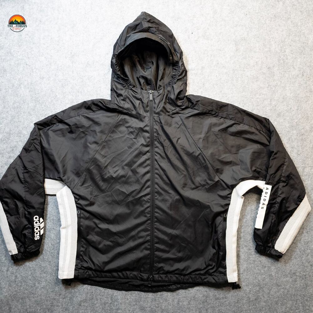 Adidas Athletic Club Full-Zip Jacket Black Long Sleeve Hooded Women's Large